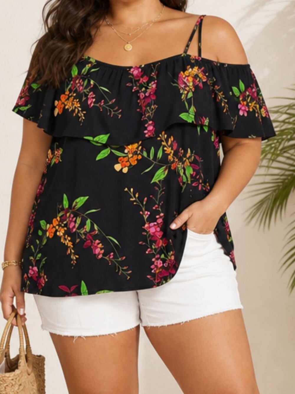 Worthington NWT Feminine Girly Tropical XL Shanti Floral One Shoulder Blouse